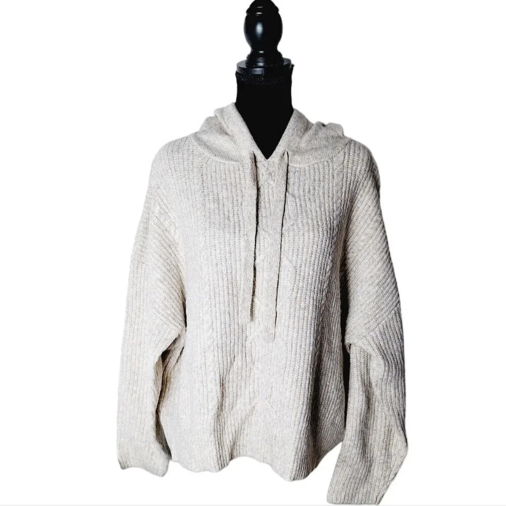 ASOS Women 14 Gray‎ Grey Premium Lounge Cozy Cable Knit Pullover Hoodie Sweater